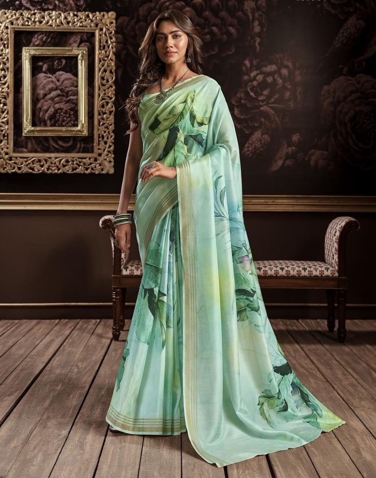 Green Silk Printed Saree