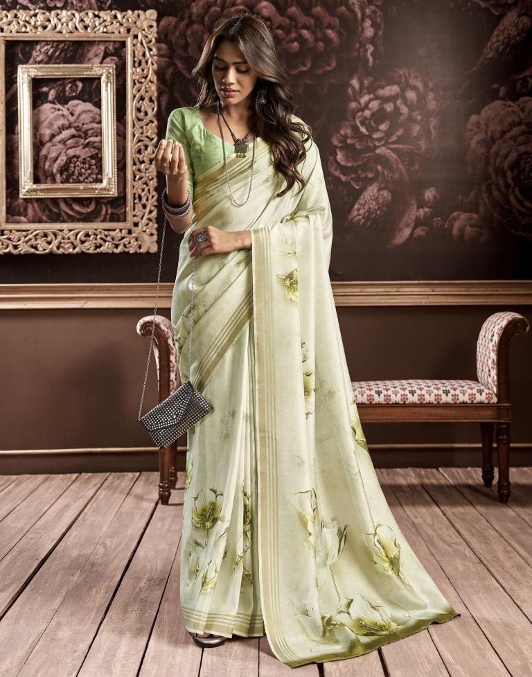 Light Pista Green Silk Printed Saree