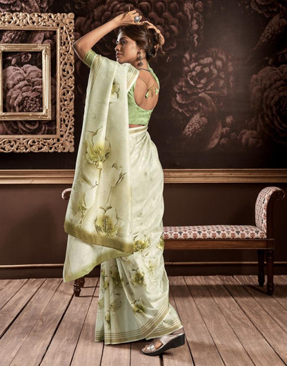 Light Pista Green Silk Printed Saree