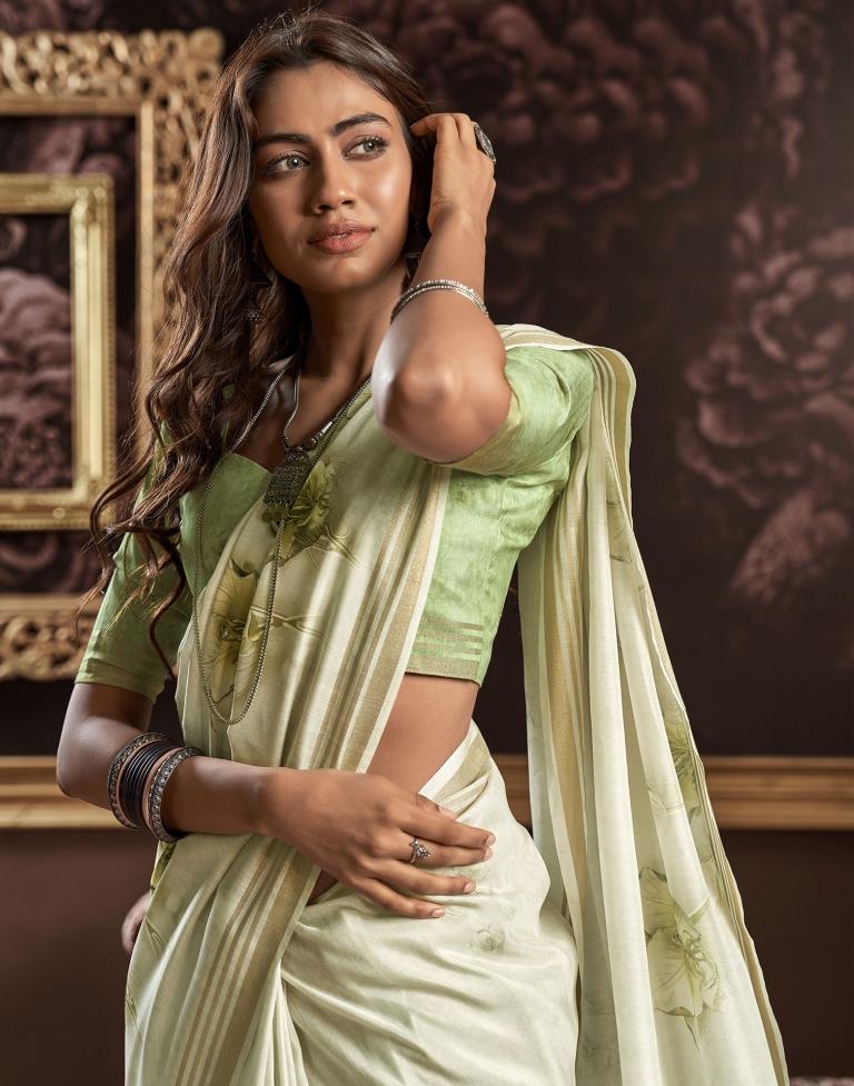 Light Pista Green Silk Printed Saree