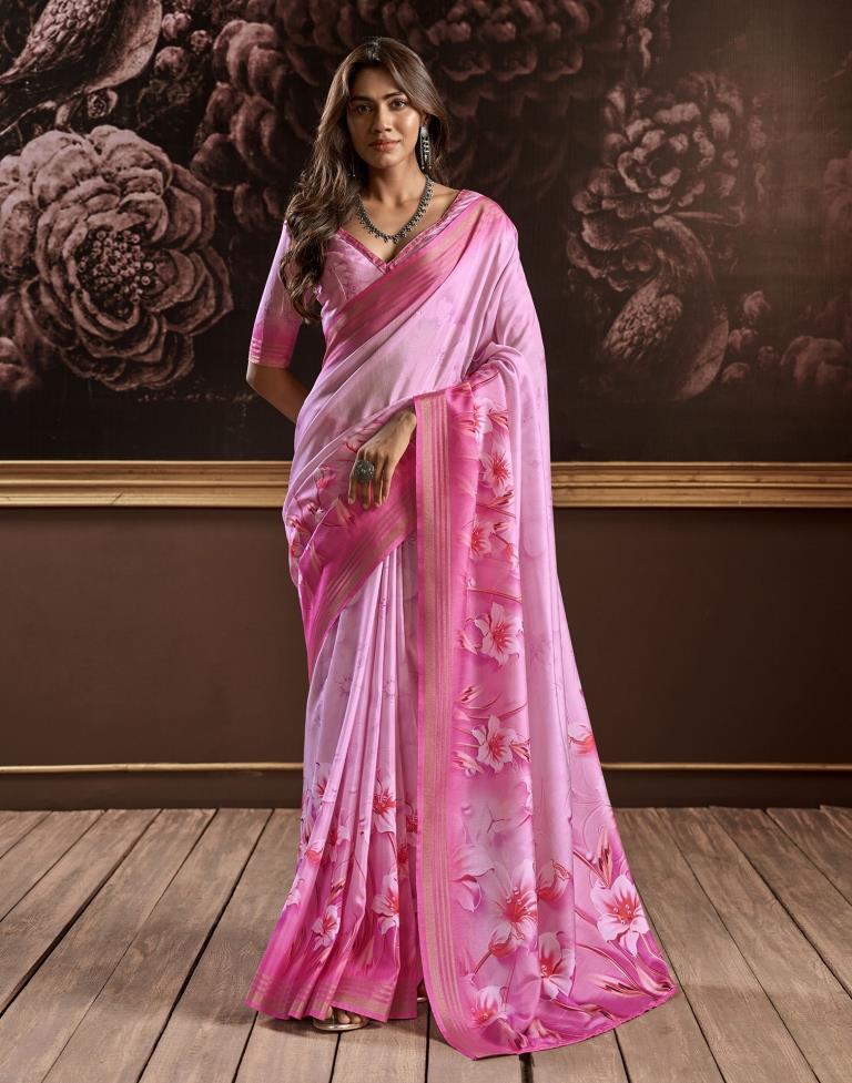 Pink Silk Printed Saree