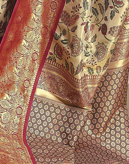 Golden &amp; Maroon Silk Woven Saree