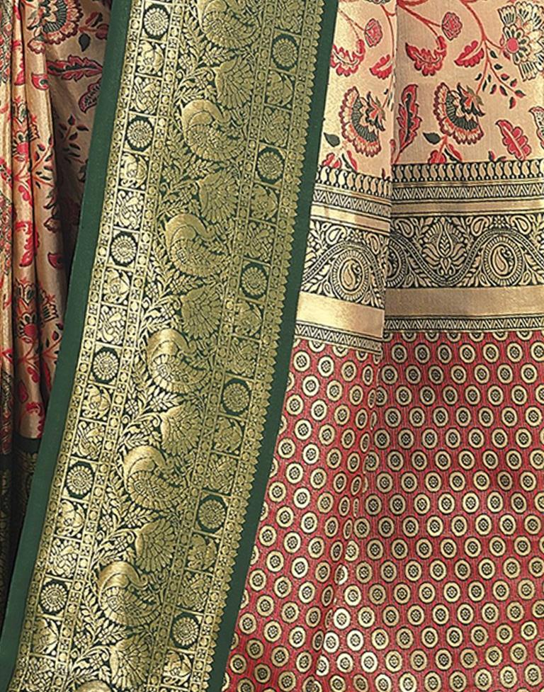 Golden &amp; Dark Green Silk Woven Saree