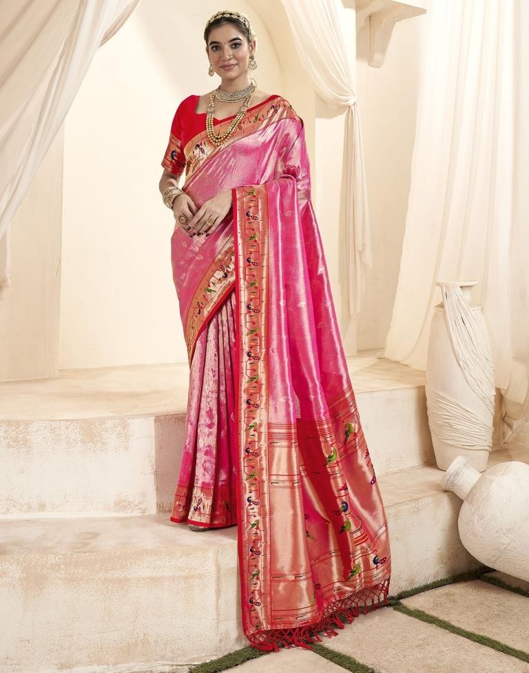 Pink Silk Woven Saree