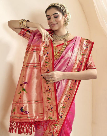 Pink Silk Woven Saree