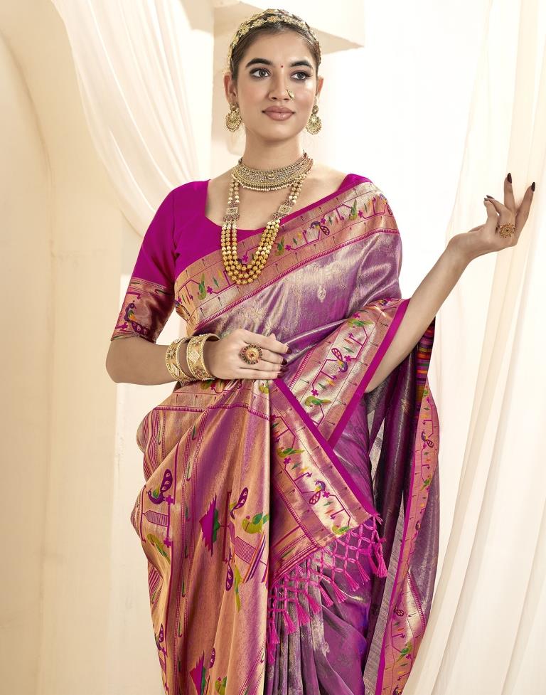 Pink Silk Woven Saree