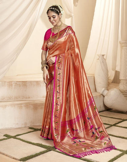 Orange Silk Woven Saree