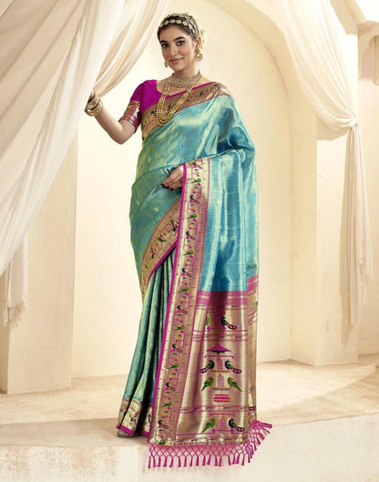 Sky Turquoise  Silk Woven Saree