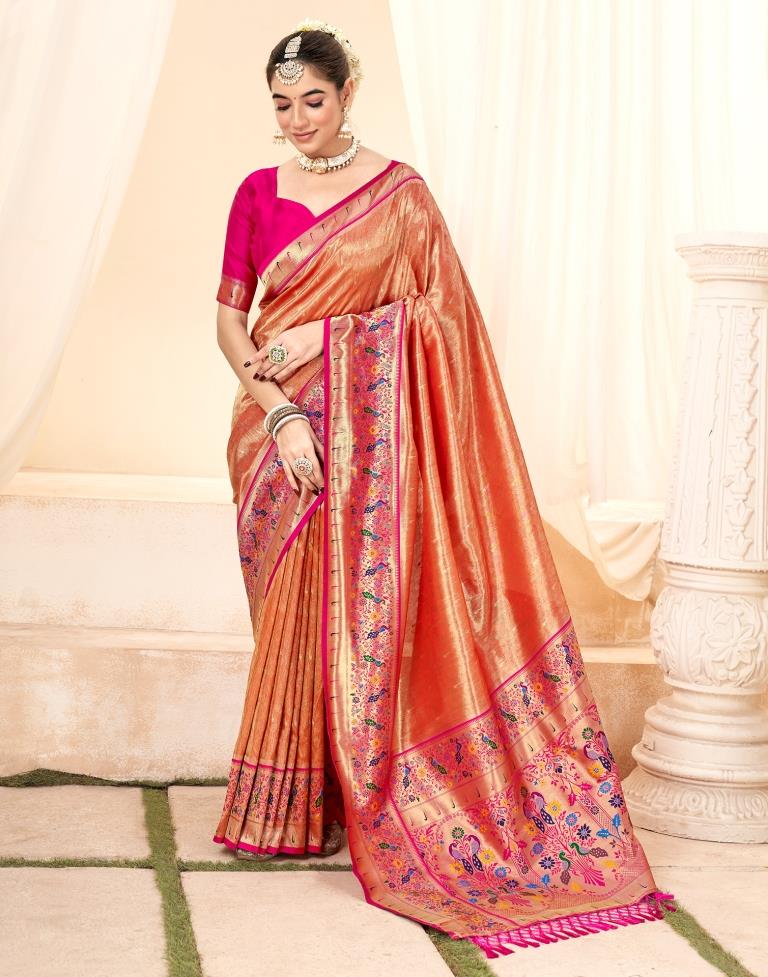 Orange Silk Woven Saree