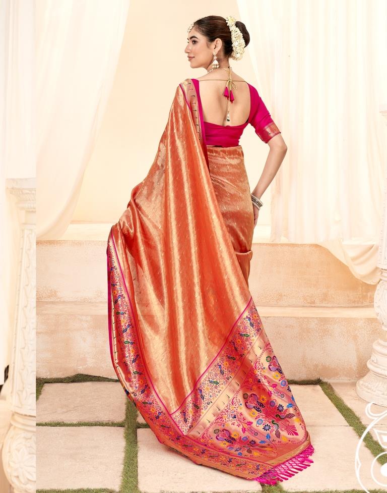 Orange Silk Woven Saree