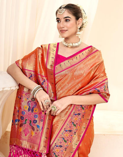 Orange Silk Woven Saree