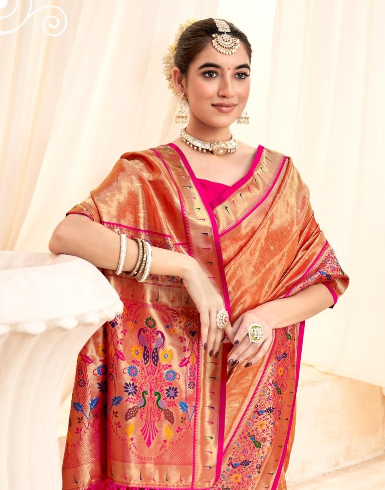 Orange Silk Woven Saree