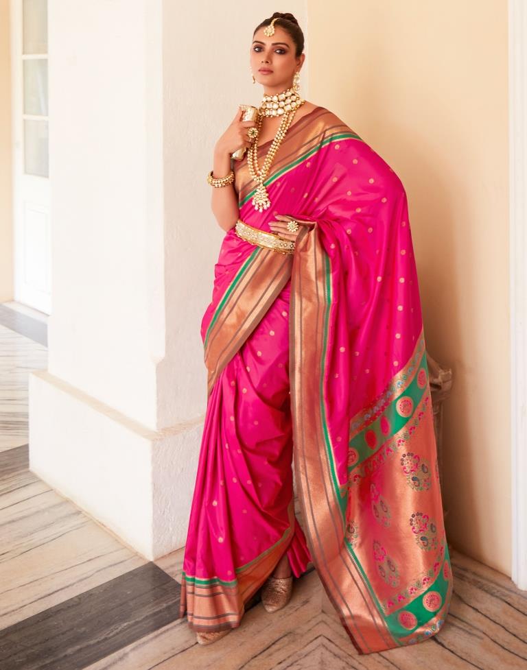 Bright Pink Silk Woven Saree