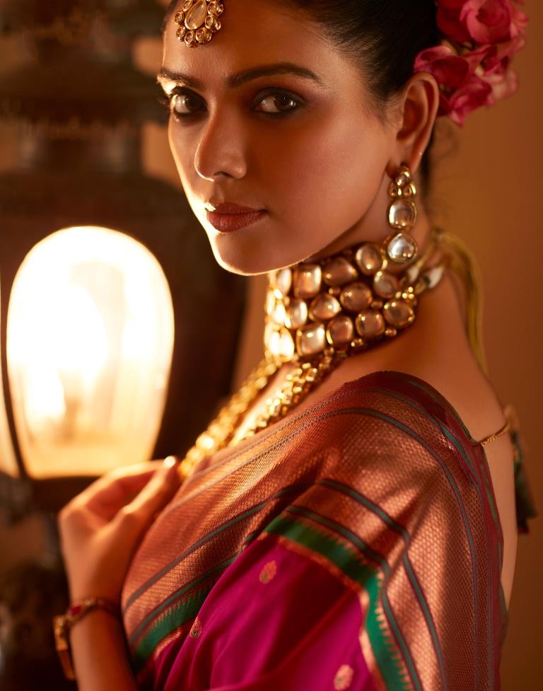 Bright Pink Silk Woven Saree