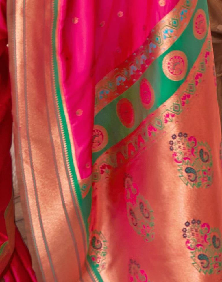 Bright Pink Silk Woven Saree