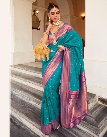 Teal Blue Silk Woven Saree