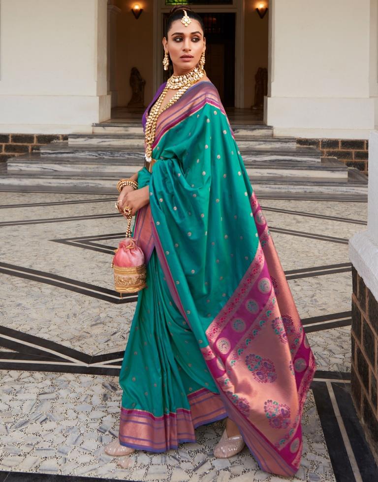 Peacock Green Silk Woven Saree