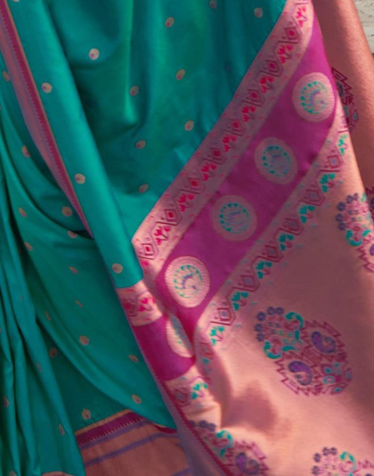 Peacock Green Silk Woven Saree