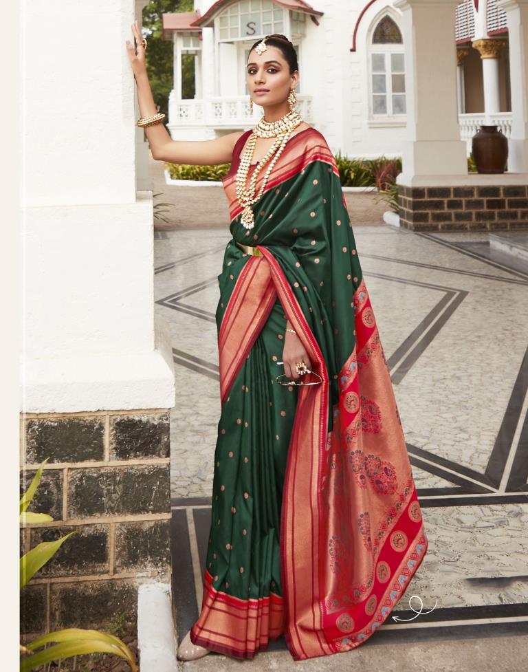 Dark Green Silk Woven Saree