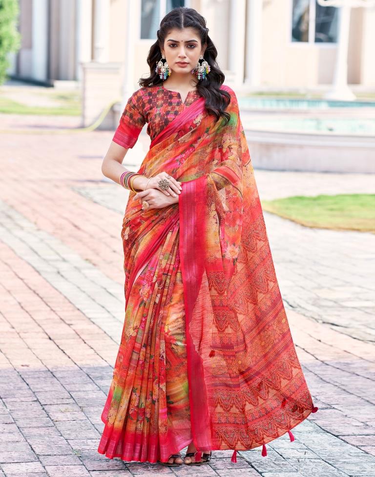 Multi Linen Printed Saree