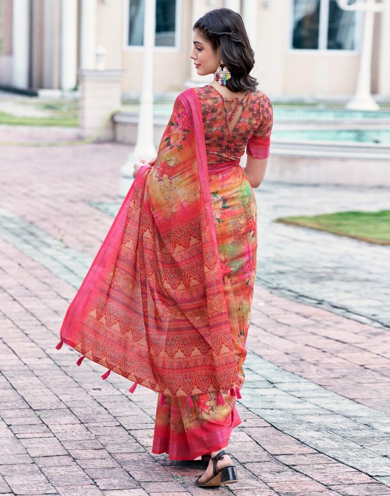 Multi Linen Printed Saree