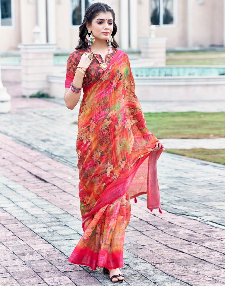 Multi Linen Printed Saree