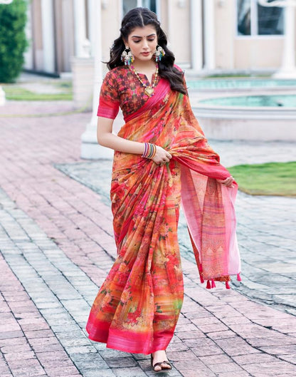 Multi Linen Printed Saree