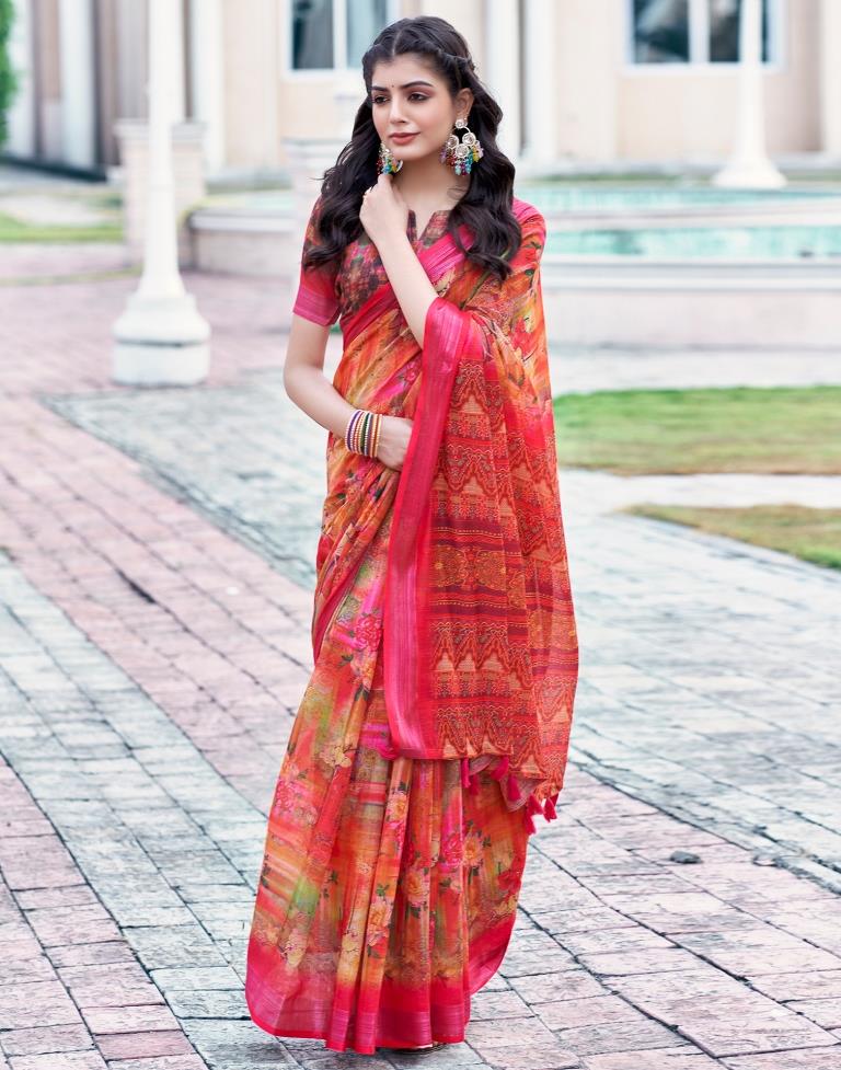 Multi Linen Printed Saree