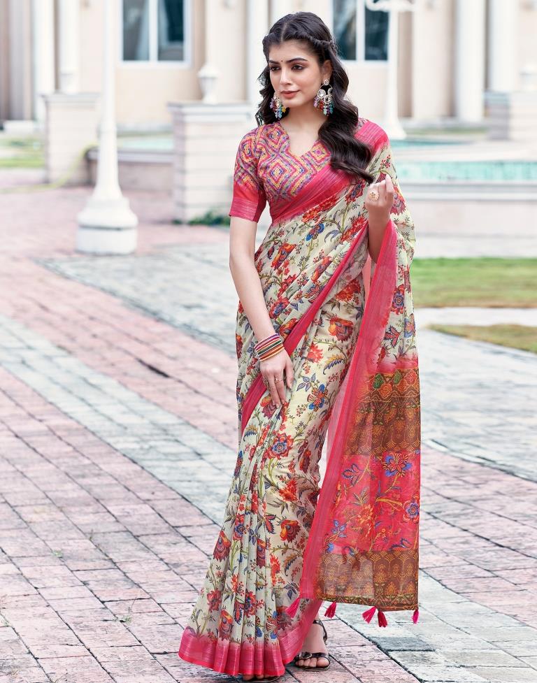 Light Green(Mint Green) Linen Printed Saree