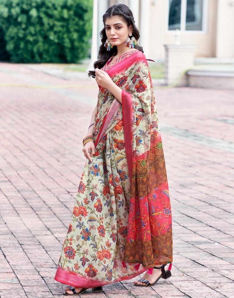 Light Green(Mint Green) Linen Printed Saree