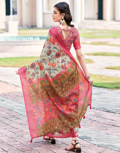 Light Green(Mint Green) Linen Printed Saree