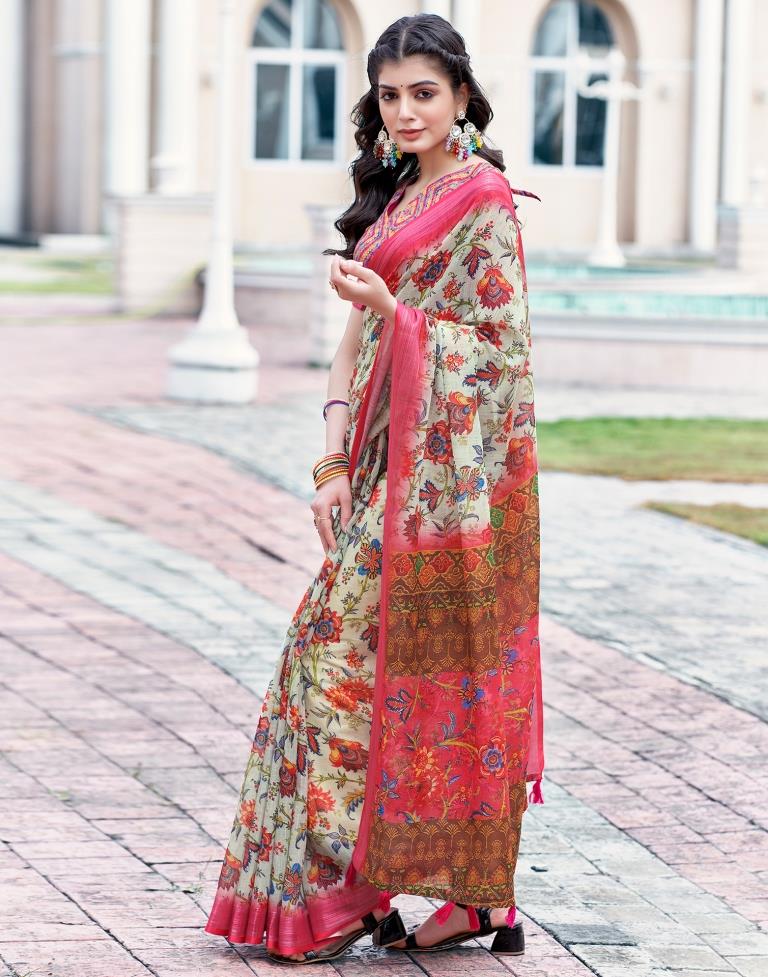 Light Green(Mint Green) Linen Printed Saree