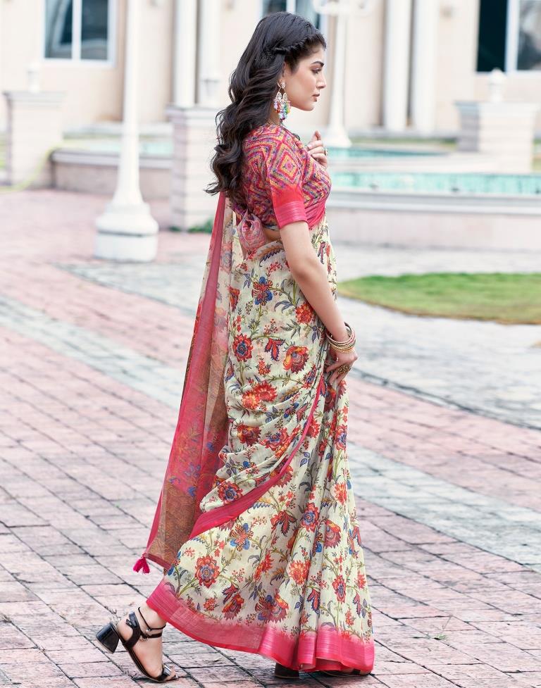 Light Green(Mint Green) Linen Printed Saree