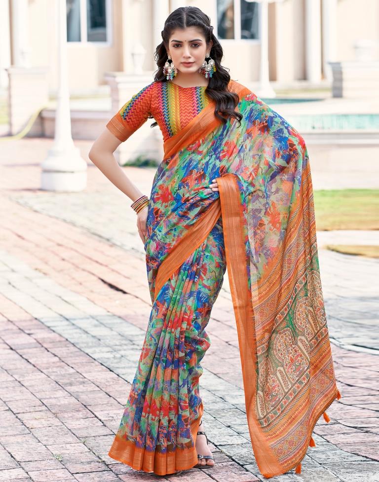 Multi Linen Printed Saree