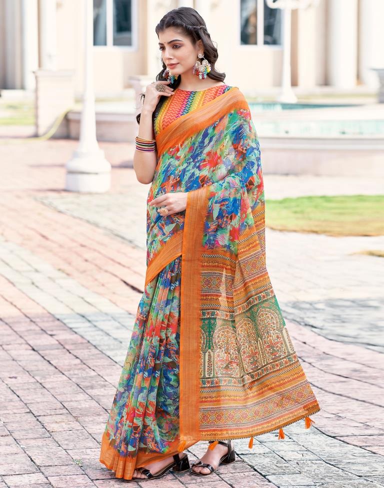 Multi Linen Printed Saree