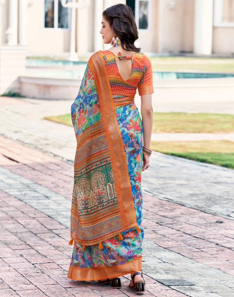 Multi Linen Printed Saree