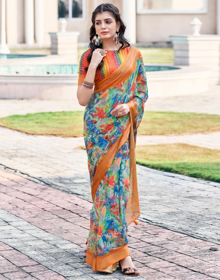 Multi Linen Printed Saree