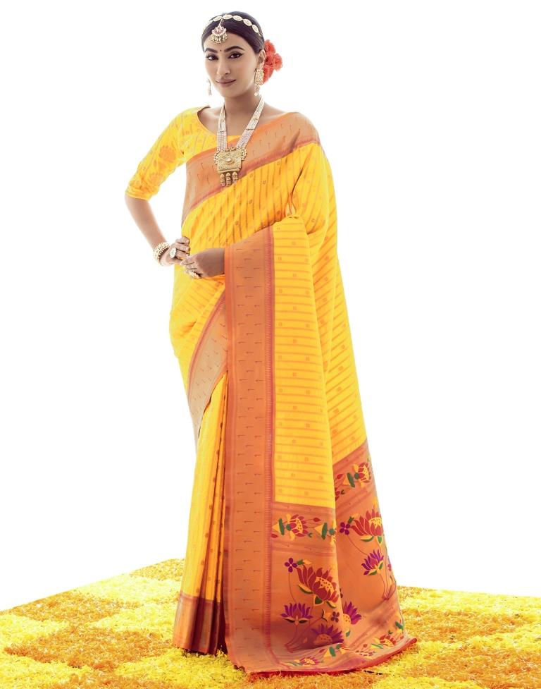 Yellow Silk Plain Saree