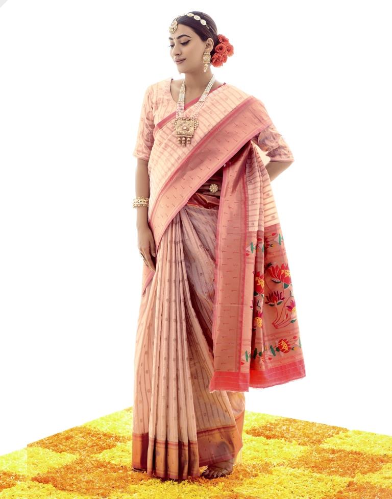 Pink Silk Plain Saree