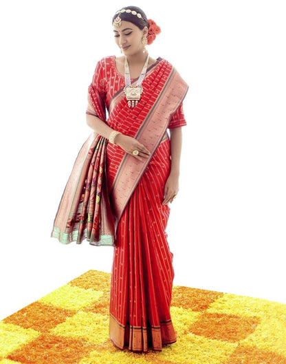 Red Silk Plain Saree