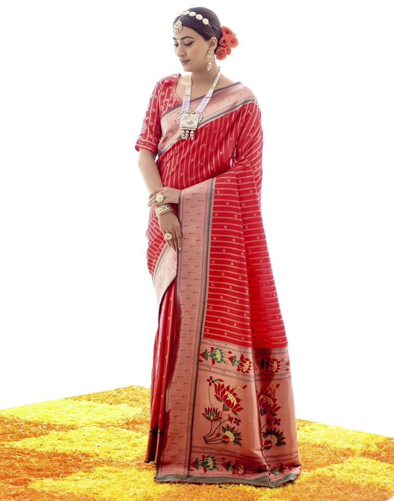 Red Silk Plain Saree