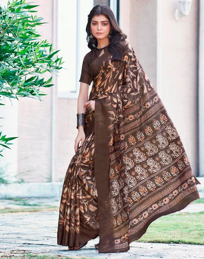 Brown Silk Printed Saree