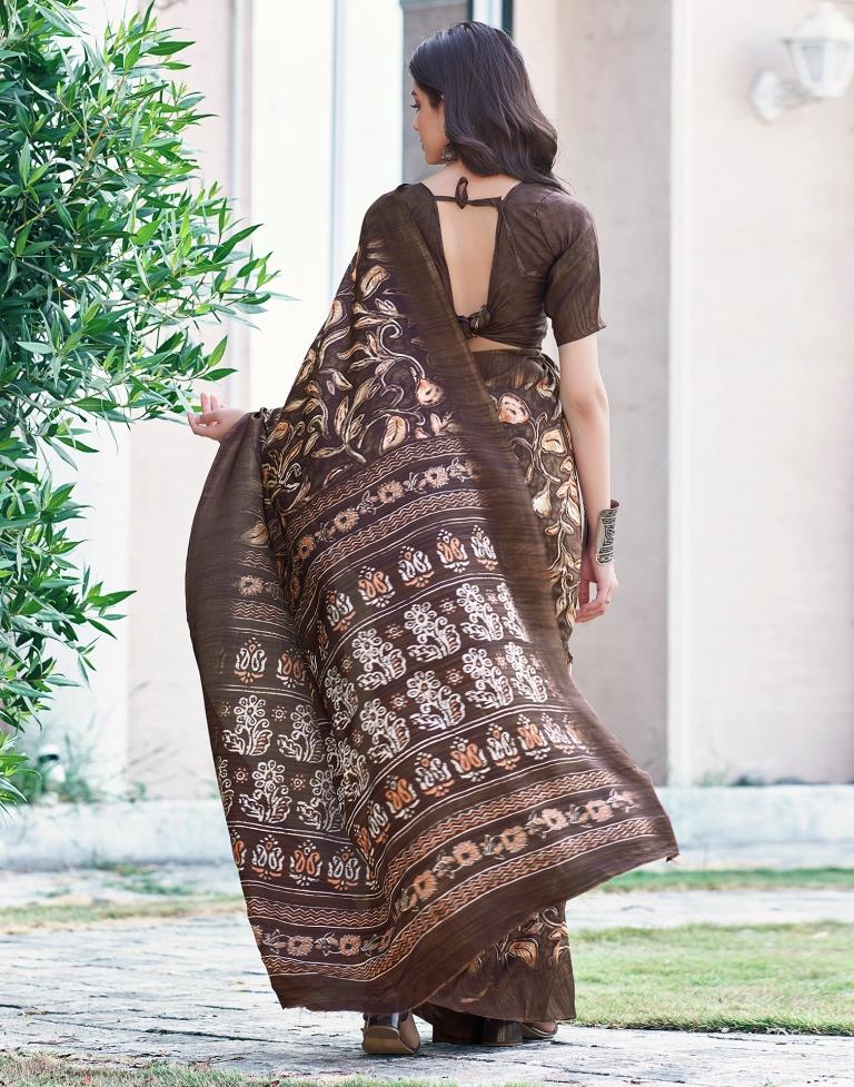 Brown Silk Printed Saree