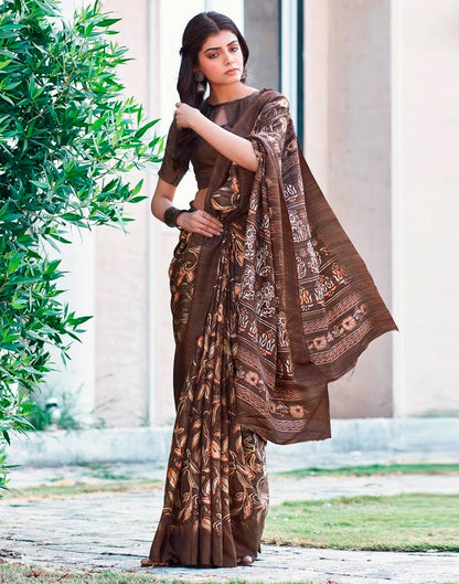 Brown Silk Printed Saree