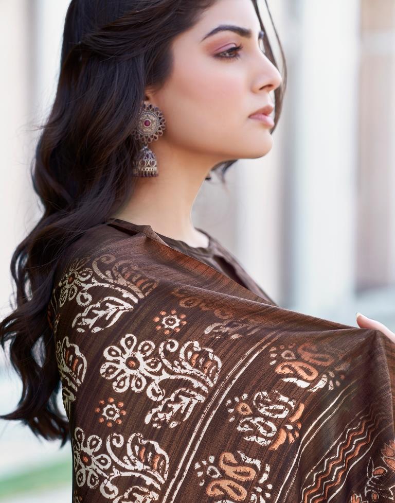 Brown Silk Printed Saree