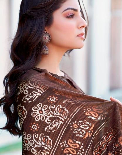 Brown Silk Printed Saree