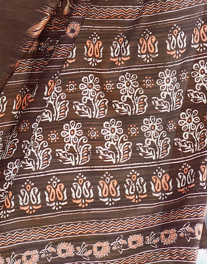 Brown Silk Printed Saree