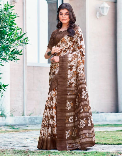 White Silk Printed Saree