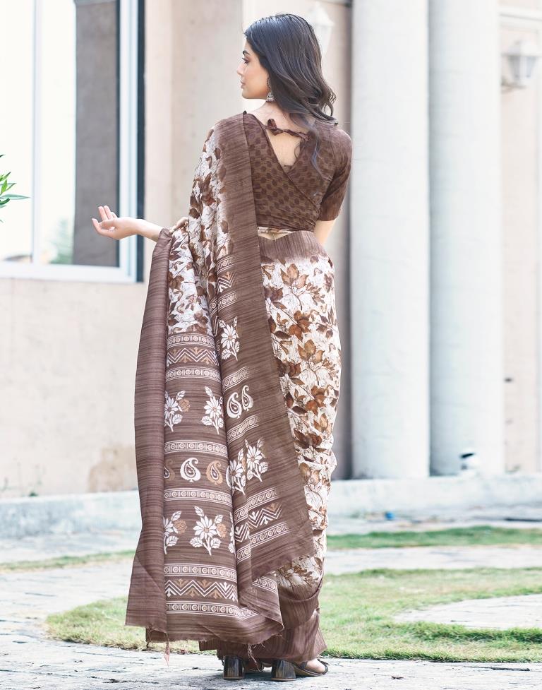 White Silk Printed Saree