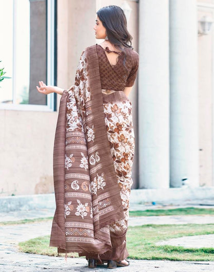 White Silk Printed Saree